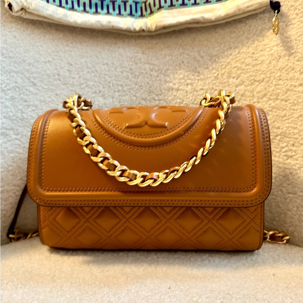 Tory Burch Small Fleming Tan Leather Bag